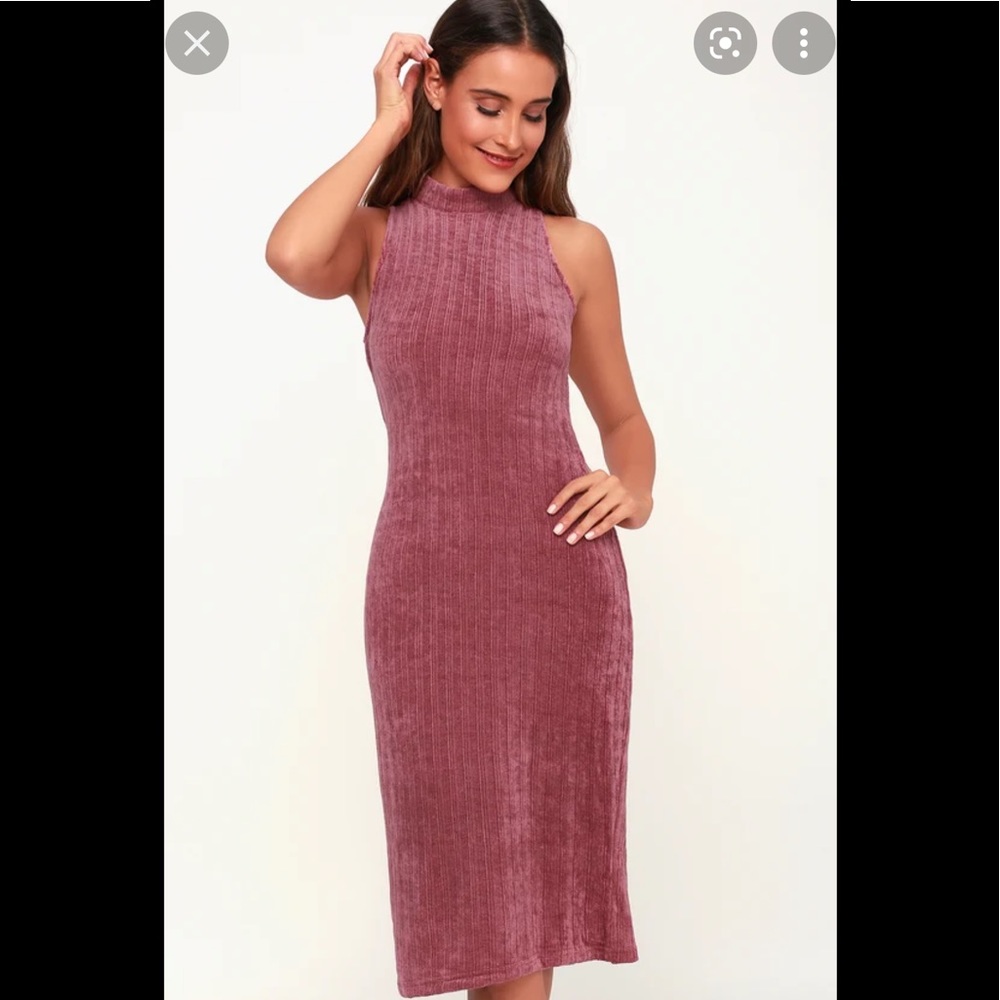 Mauve Pink Chenille Mock Neck Sweater Dress